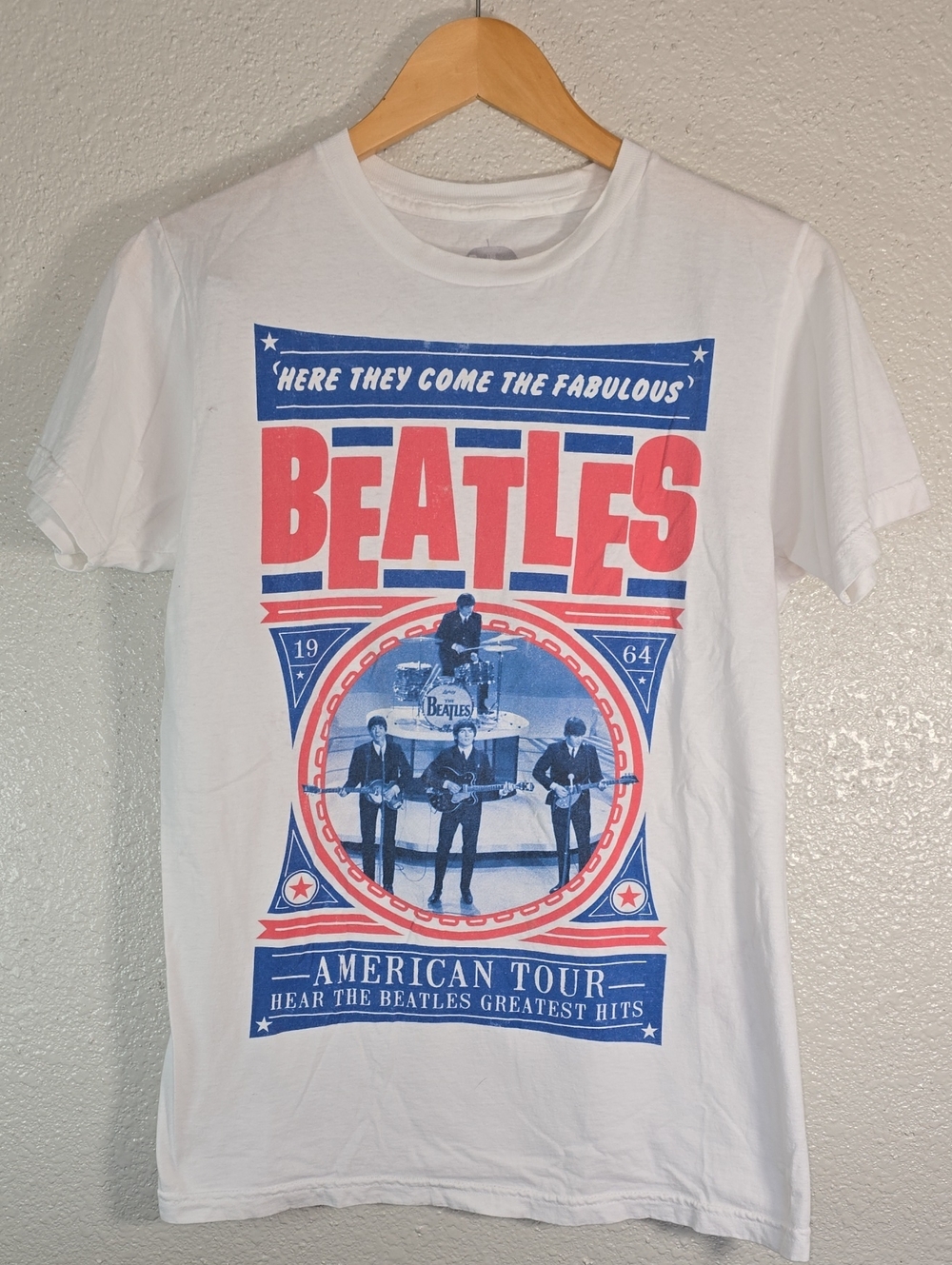 The Beatles White Short Sleeve Tour Graphic Tee - Red & Blue